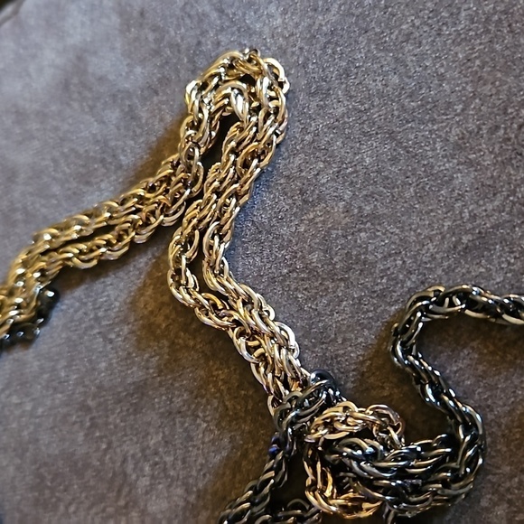 VTG Chunky Chain Two-tone Negligee Lariat Tassel Necklace - Picture 5 of 7
